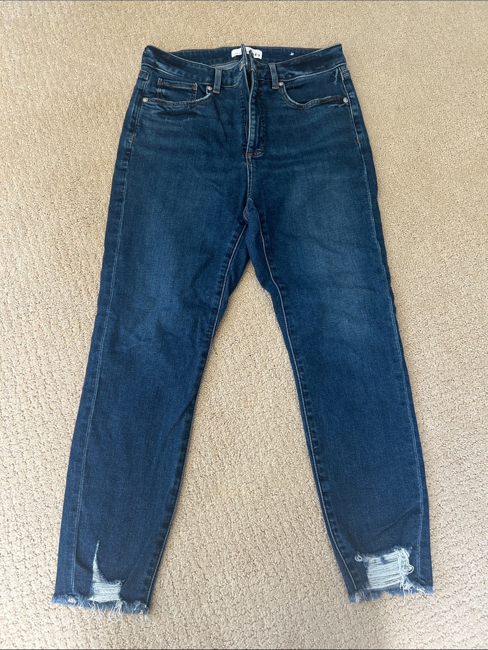 LOFT Dark Blue Skinny Jeans with Frayed Distressed Hem
